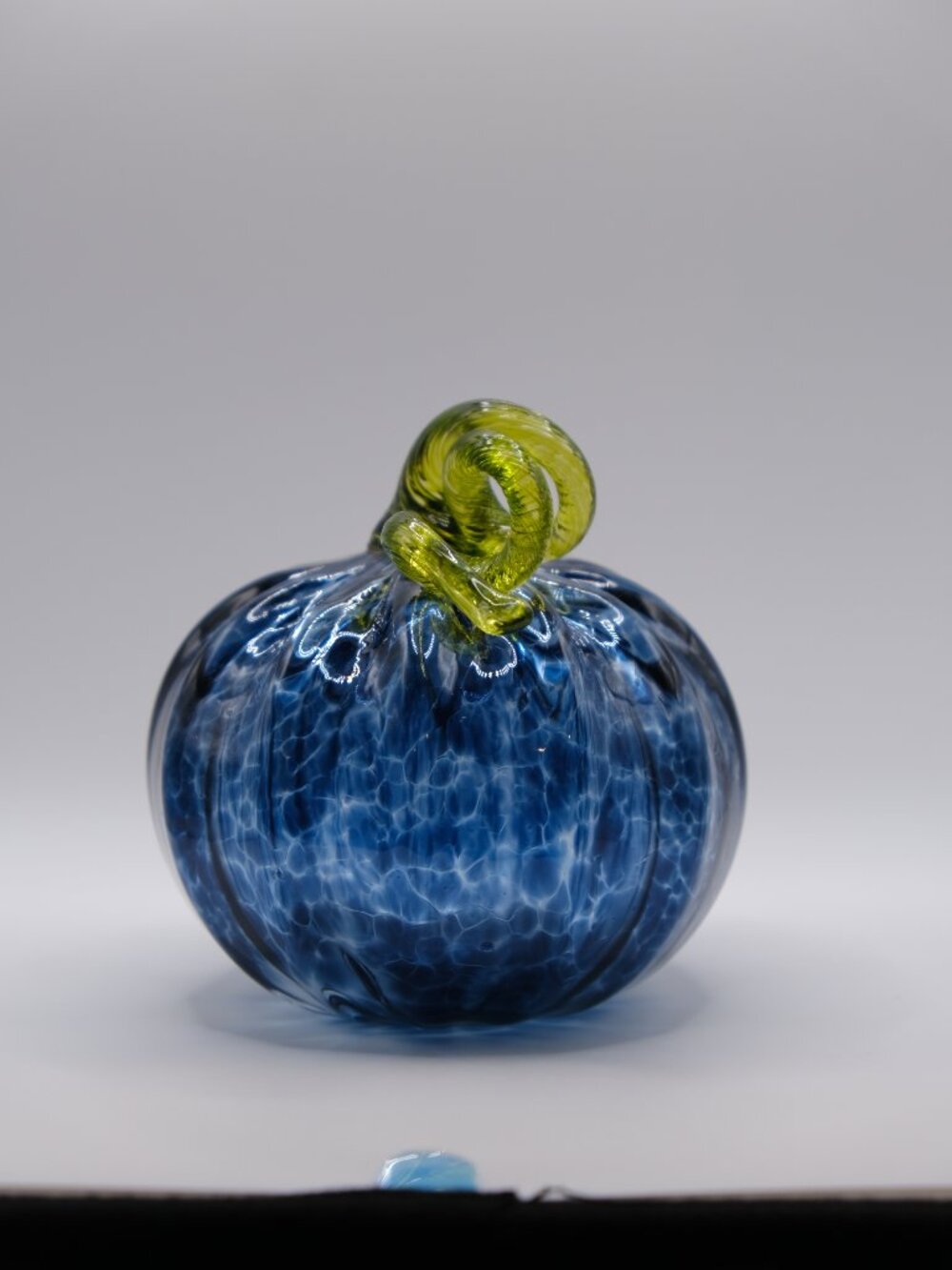 Hand-Blown Glass Pumpkin | Medium Size | Dark Blue Swirl with Green Stem - Picture 12 of 14